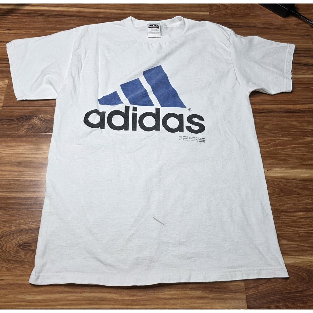 Y2k Adidas Logo Shirt Mens Large White Tultex Vintage Graphic Tee Sports
